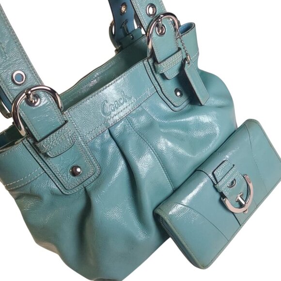 COACH Soho Satchel & Wallet in turquoise patent leather set - Picture 4 of 15